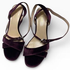 Nine West Plum Velvet Ankle Strap Wedge Heels Wedding Guest Size 7